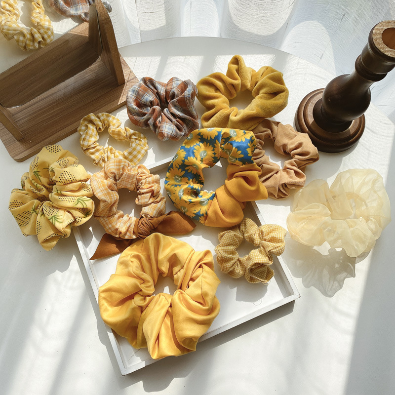 Banda de pelo de intestino grueso de cerdo amarillo suave cuerda de pelo de salchicha gorda Linda femenina Diadema de estilo coreano Banda de pelo de intestino grueso de estilo coreano