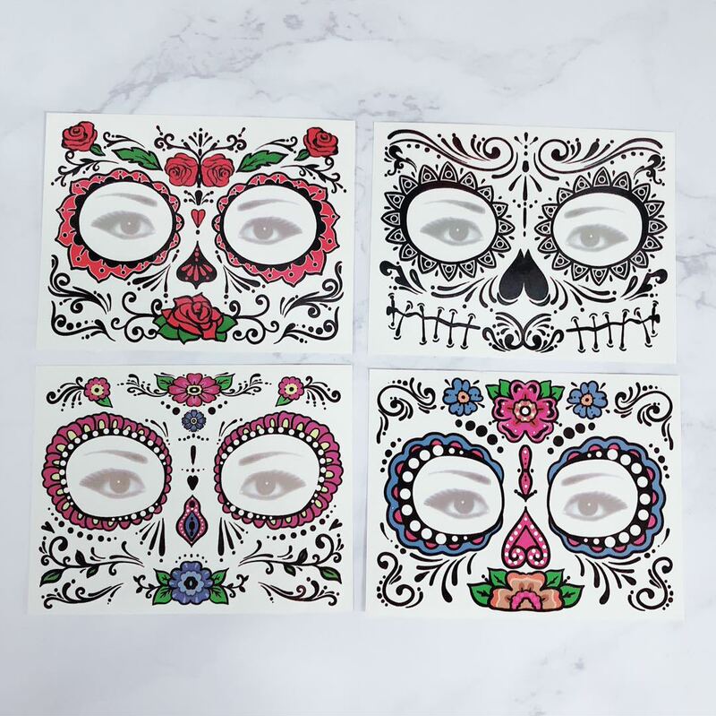 In stock wholesale New Halloween tattoo stickers day of the dead transfer face stickers makeup party tattoo stickers cross-border