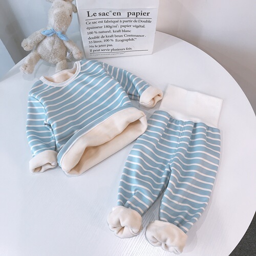 2020 Autumn New Products Men's and Women's Children's Home Clothes Baby Warm Clothes High Waist Navel Protector Plus Velvet Two-piece Set for Shipping