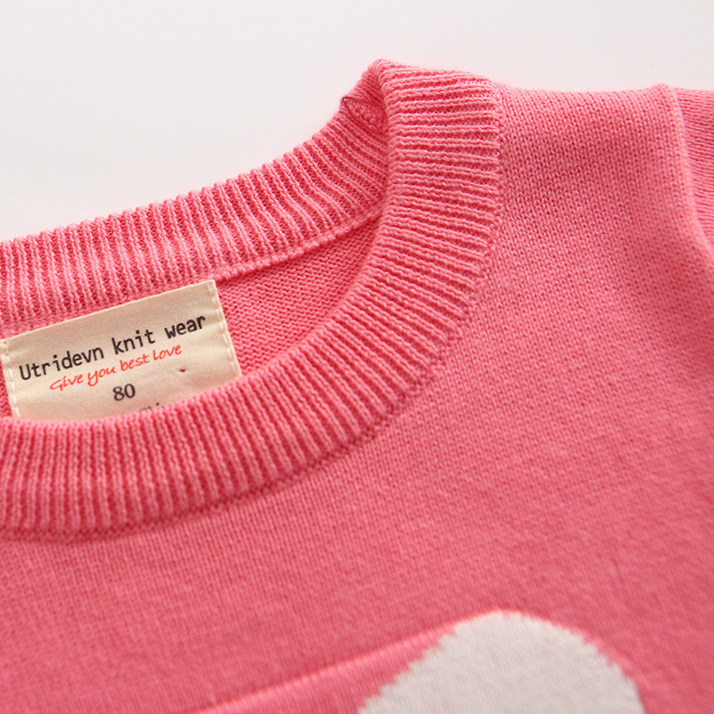 Ropa para niños Primavera y otoño Suéter de algodón de estilo coreano para niñas Suéter para niños Suéter de amor para niños Falda de fondo