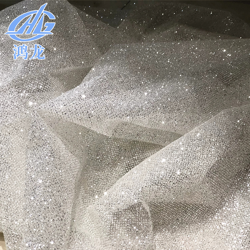 Comercio extranjero transfronterizo venta caliente polvo pulverizado hilo de malla polvo parpadeante vestido de boda tela de vestido de noche esquinilla de polvo pulverizado hilo de malla