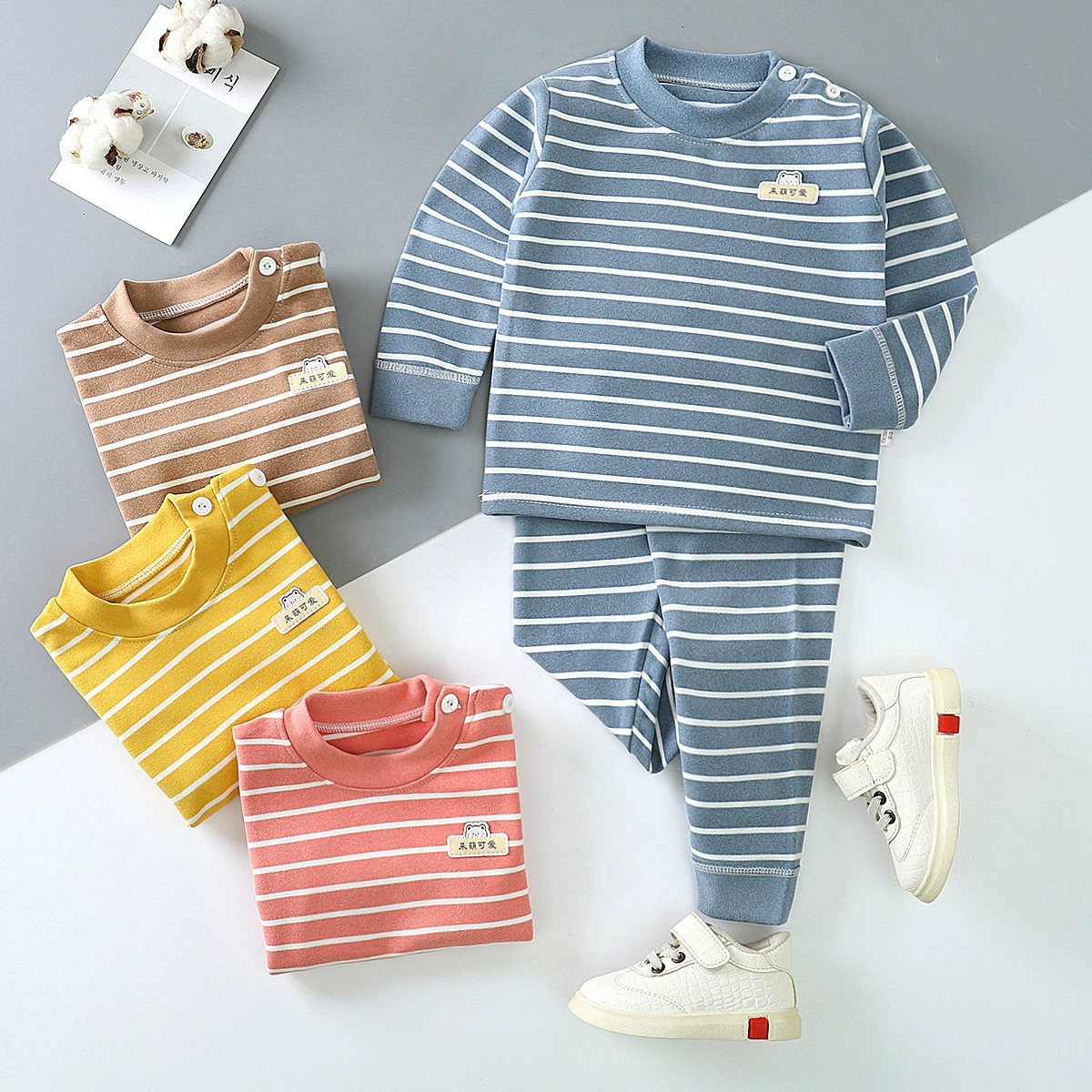 神婴宝宝 Children's thermal underwear, trousers, keep warm velvet long-sleeve, set for boys, children's clothing, autumn, wholesale