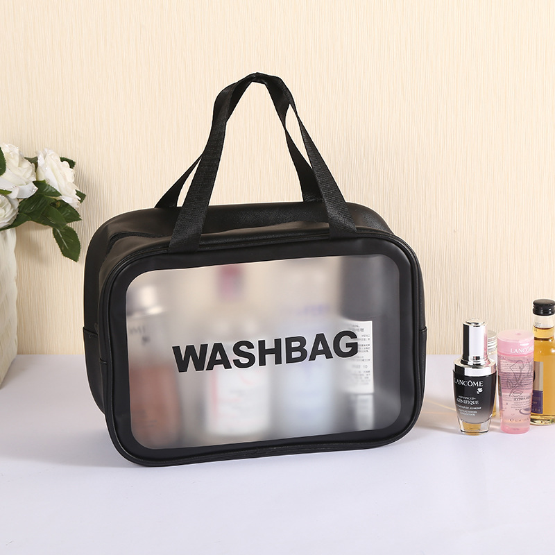 Pvc Cosmetic Bag Transparent Large Capacity Bath Bag Pu Waterproof Satchel Toiletry Bag Women's Satchel Travel Cosmetics Bag