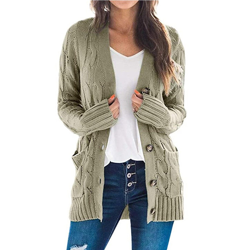 プラットフォームアマゾン秋と冬の新ホット販売カーディガンセーター女性のヨーロッパとアメリカの V ネックシングルブレスト長袖セータージャケット|undefined