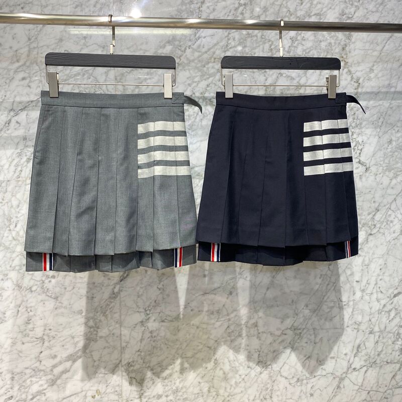 20ss tb style pleated skirt yarn-dyed white four-bar overskirt umbrella skirt wool imitation college spring and autumn