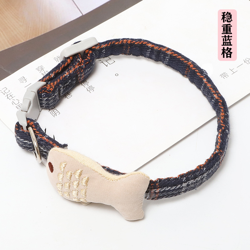 Z spot al por mayor collar de estilo japonés joyería collar de gato relleno de algodón bordado a cuadros escoceses collar de gato de pez pequeño