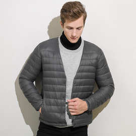 跨境秋冬新款轻薄羽绒服男无领V领羽绒内胆大码内穿圆领轻薄外套