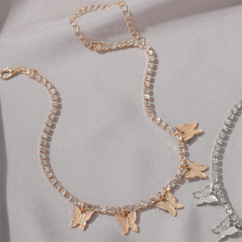 Cuban butterfly necklace European and American cross-border rhinestone butterfly pendant necklace hip-hop jewelry tennis choker