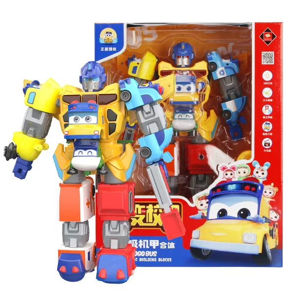 Authentic Variety School Bus Children's Transformation Toy Anime Robot Six-In-One Set Police Car Chang Goethe