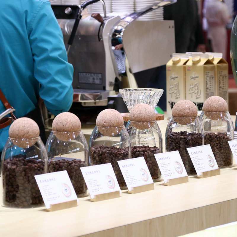 Bola redonda Cork tarro de vidrio transparente tarro sellado bar contador de almacenamiento flor fruta té café botella de exhibición de frijol