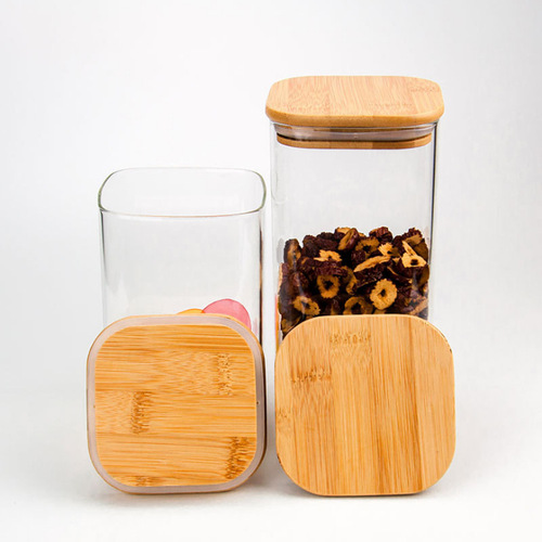 High borosilicate square sealed jar large capacity glass jar kitchen storage storage jar moisture-proof bamboo lid tea