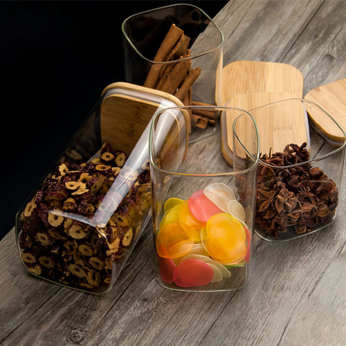 High borosilicate square sealed jar large capacity glass jar kitchen storage storage jar moisture-proof bamboo lid tea