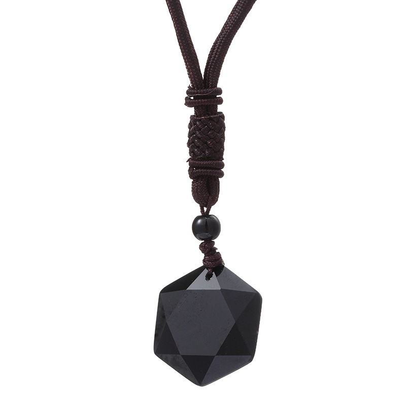 Pendant Energy Stone Obsidian Hexagram Necklace For Men And Women Sweater Chain Jewelry_voghion.com