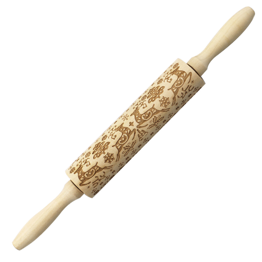En stock Navidad ELK impresión rodillo de madera grabado láser en relieve rodillo galleta masa palo image 7