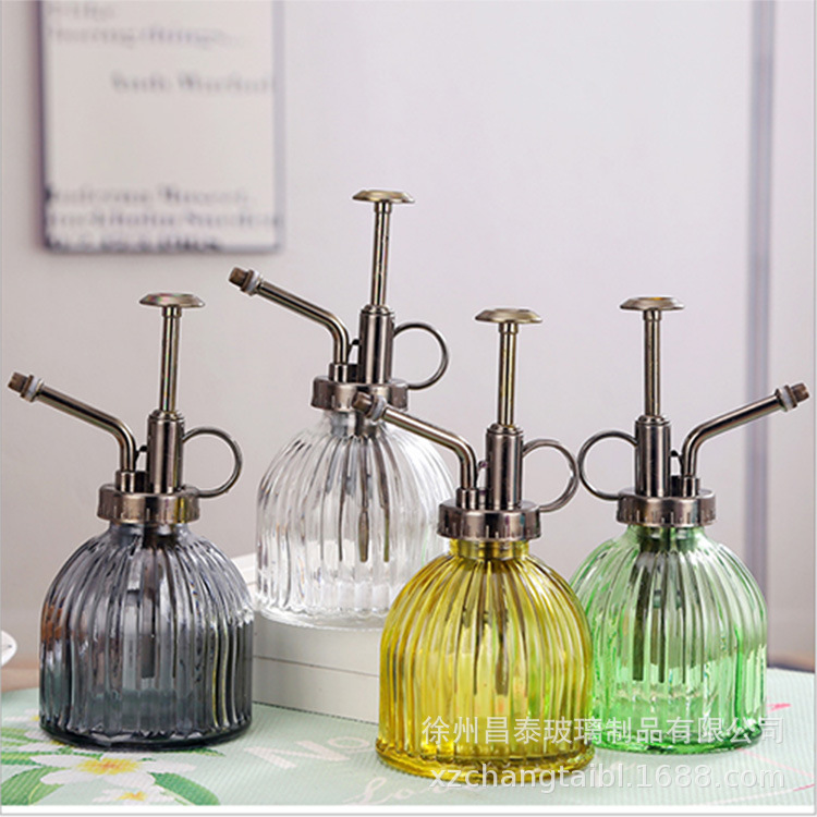 生态良品 欧式复古园艺洒水壶 玻璃竖纹喷壶 多色混装 zakka杂货