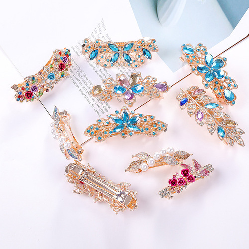 High-end Hairpin with French Charm, Women's Glittery Light Luxury Water Diamond Top Clip, Crystal Hairpin for Rear Head, Hair Accessory