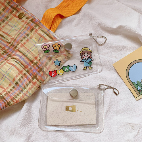Japanese and Korean simple internet celebrity transparent card bag student portable bus ID bank card protective cover glitter coin purse