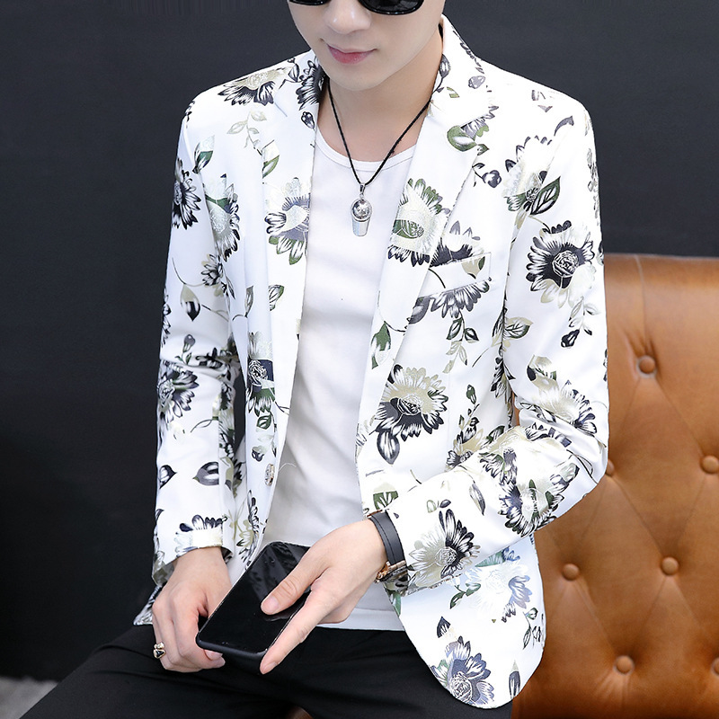 Autumn Distinctive Fancy Jacket Casual Floral Small Suit Men's Trendy Stylist Printed Suit Fashion Fancy
