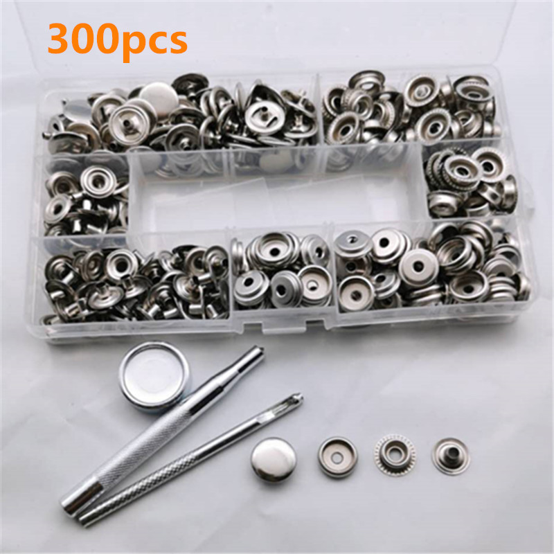 Acero inoxidable 300pcs15mm gran hebilla blanca + 3 herramientas 75 sets 201 metal botón para transfronterizo