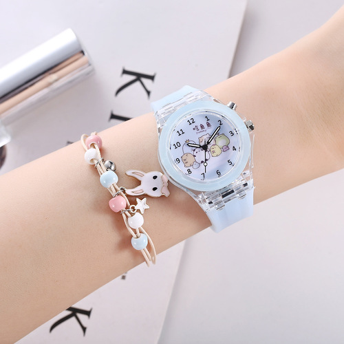 Luminous watch corner creature colorful glitter quartz watch plus rabbit bracelet (2pcs/set)