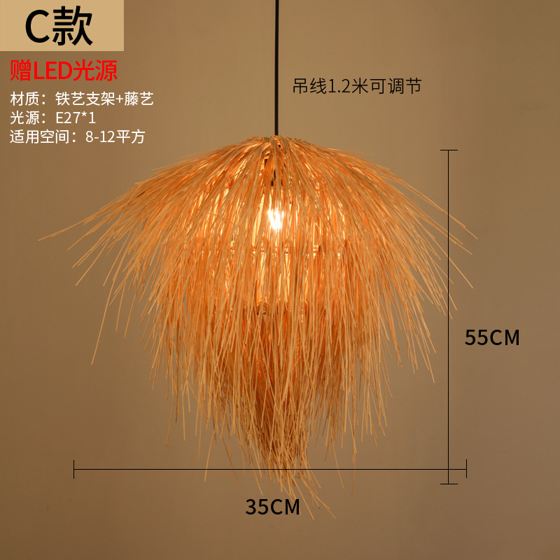 Araña de ratán chino Sudeste de Asia calabaza creativa sala de té B & B lámpara ratán paja personalizada casa cafetería lámparas