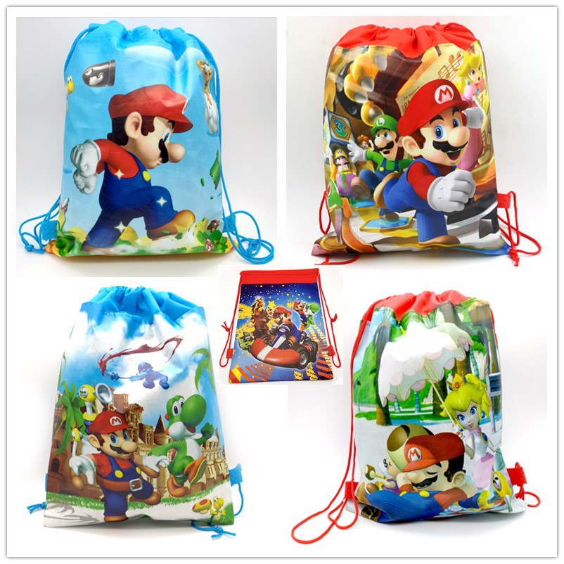 Cross-border Special for Foreign Trade Children's Backpack Drawstring Bag Super Mario Anime Non-woven Bundle Pocket Gift