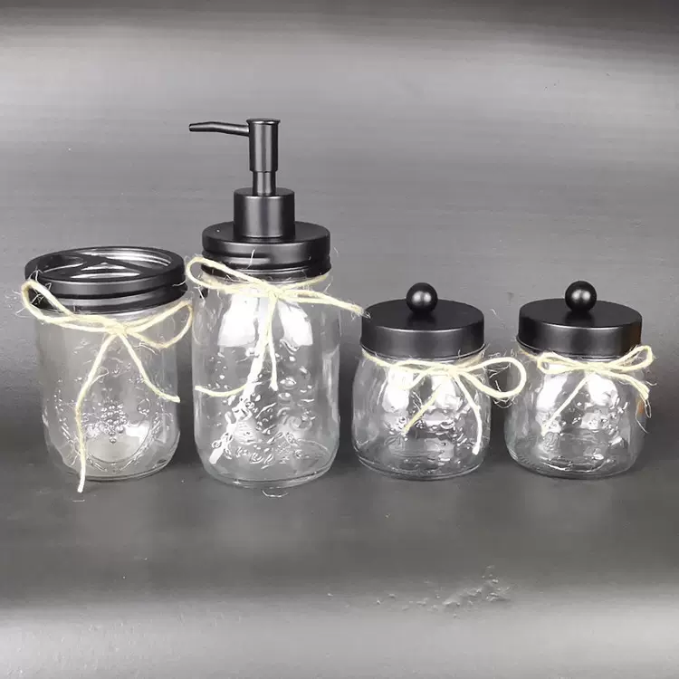 玻璃卫浴套件 玻璃洗手液牙刷瓶 小储物玻璃瓶日化四件套一件代发