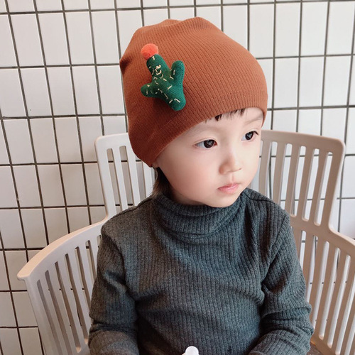 Double layer autumn and winter newborn children's hat solid color warm cotton baby hood indoor infant hat