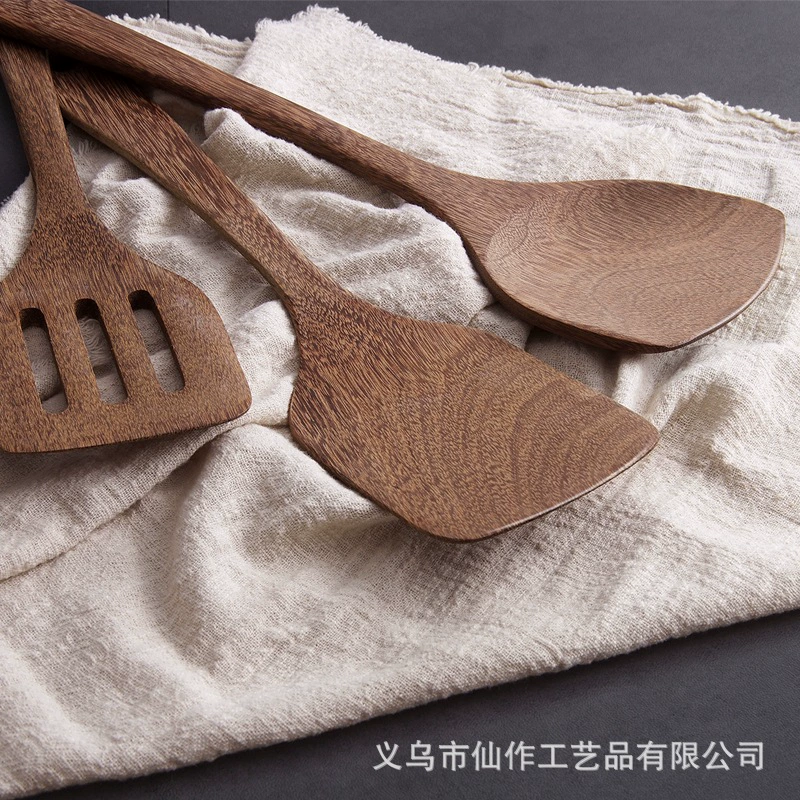 ✅@ Non-stick long-handled spatula, no paint, no wax, chicken wing wood, wooden spatula, wooden spoon set, kitchen tool