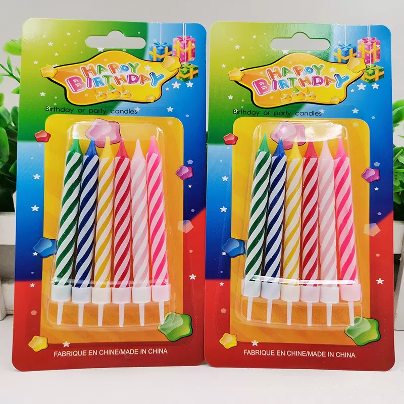 贝尔亮彩色白边螺纹螺旋杆蜡生日蜡烛蛋糕螺旋生日蜡烛