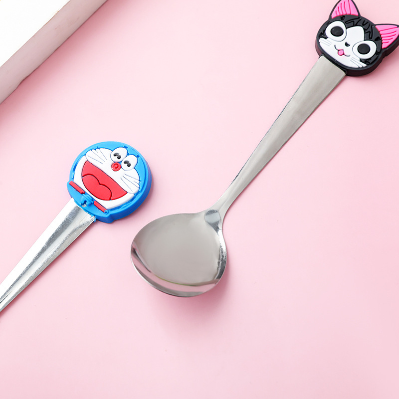 T Cartoon Stainless Steel Spoon, Cute Silicone Handle For Children, Stylish Coffee Stirring Spoon_voghion.com