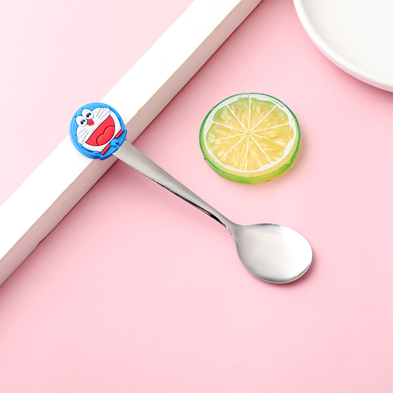 T Cartoon Stainless Steel Spoon, Cute Silicone Handle For Children, Stylish Coffee Stirring Spoon_voghion.com
