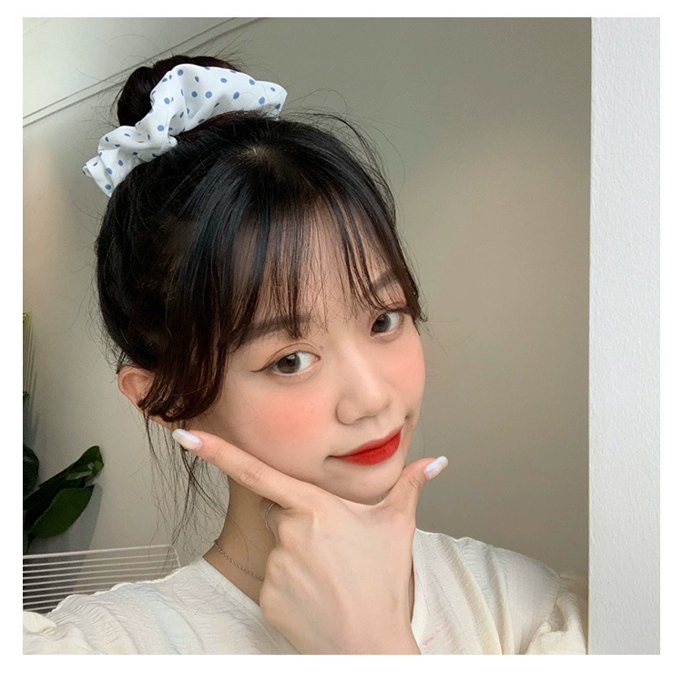 Scrunchie Ponytail Hair Rope, Korean Style, Simple Elegant Blue Patterns, Pack of 5