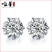 抖音直播网红时尚女镀银耳饰欧美简约3A锆石韩版新款雪花耳钉批发