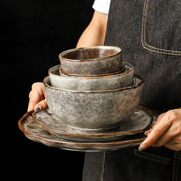 Japanese -style stone pattern tableware retro disk Personal creative…