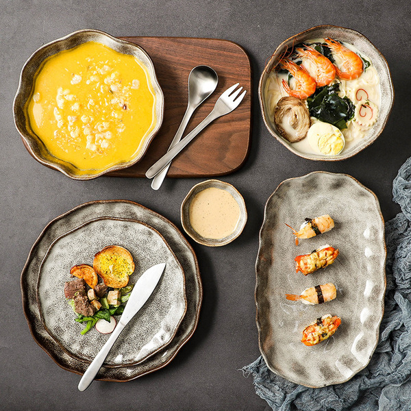 Japanese -style stone pattern tableware retro disk Personal creative…