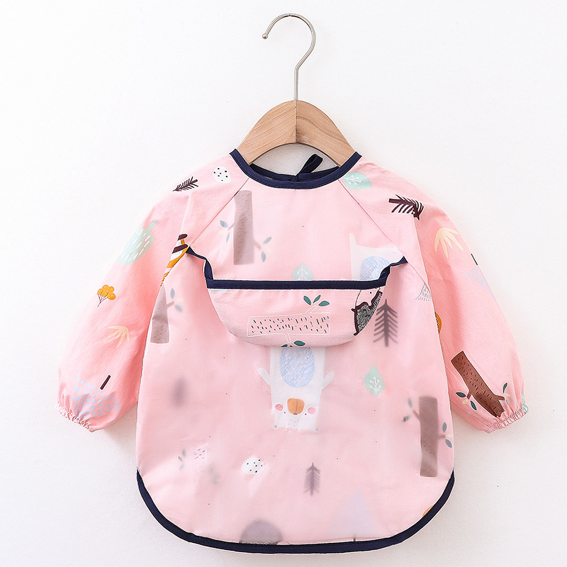 Abrigo para niños primavera y otoño impermeable de manga larga anti-vestirse bebé comiendo ropa delantal niños babero ropa protectora con babero