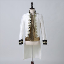 欧美男士白色宫廷王子金色刺绣燕尾服夹克外套 跨境男歌手表演服