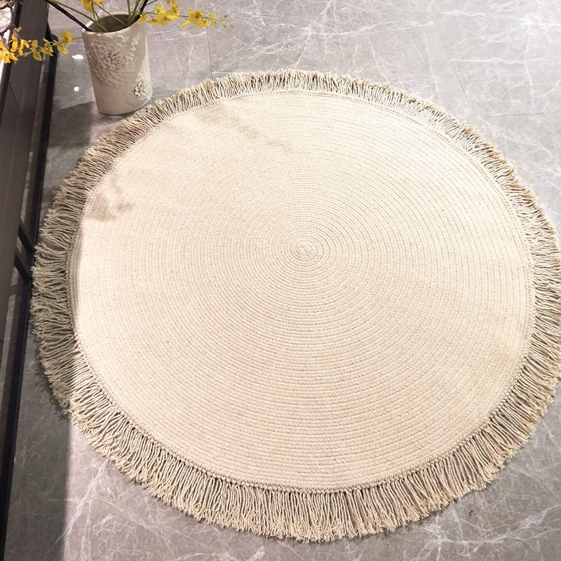 Alfombra de lana tejida a mano sala de estar dormitorio con orejas Nordic simple estudio balcón redondo Alfombra tejida casa