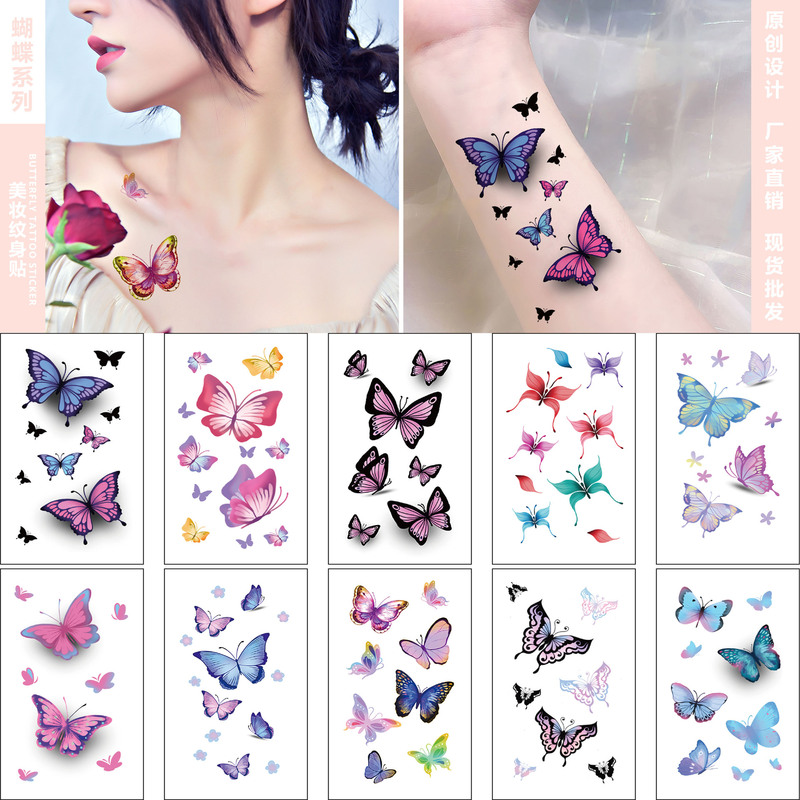 Cross-border supply of new 3D butterfly flower tattoo stickers men's and women's small fresh disposable temporary tattoo stickers durable