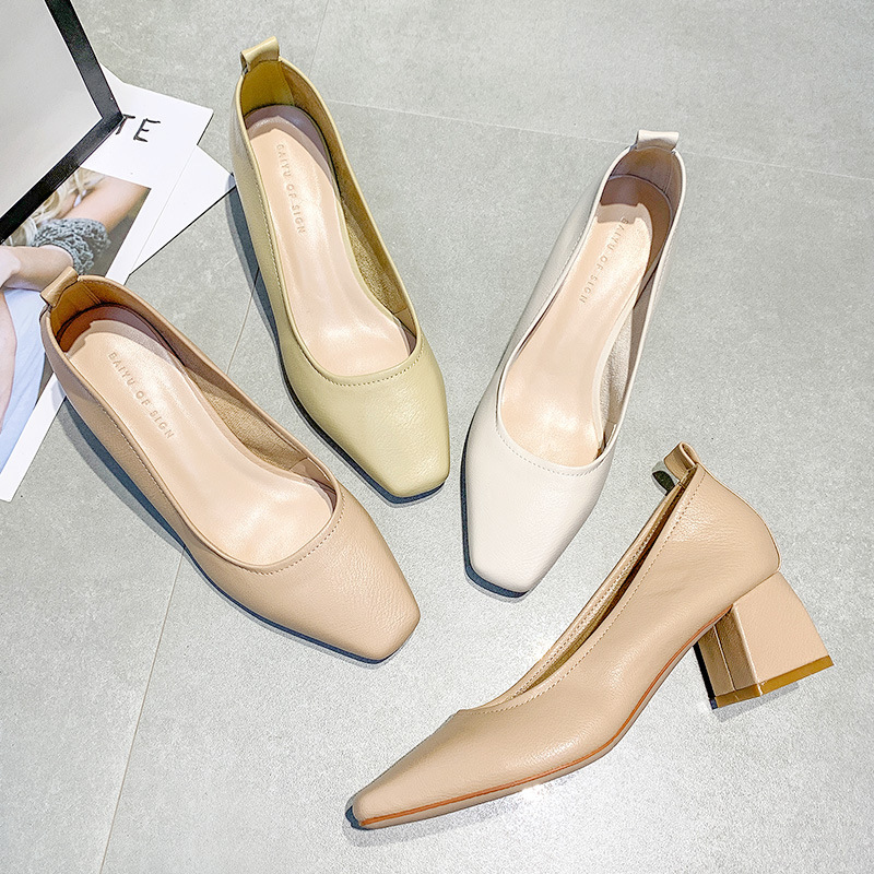 Fu's Korean Style Milk Shoes Women's Chunky Heel 2022 New High Heels Women's Shoes Casual Soft Shallow Women's Shoes Fu's Korean Style Milk Shoes Women's Chunky Heel 2022 New High Heels Women's Shoes Casual Soft Shallow Women's Shoes