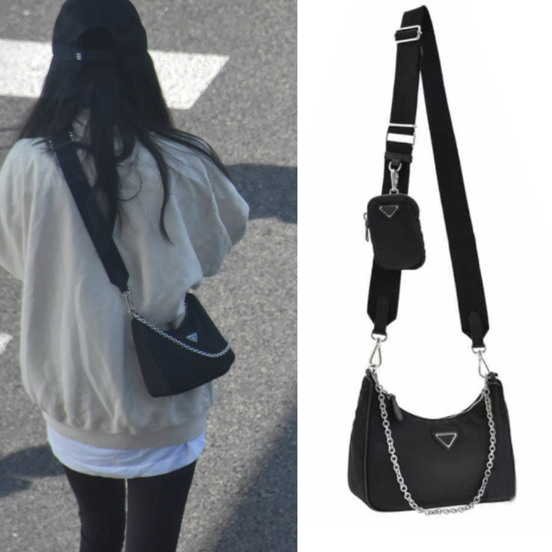 2026 Internet Celebrity Star Yang Mi's Same Style Nylon Three-In-One Bag Hobo Underarm Bag Chain Crossbody Handbag for Women