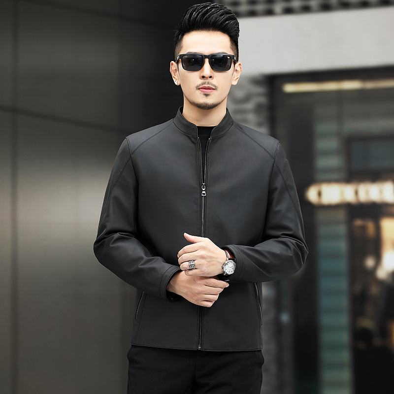 Men's Leather Coat Autumn and Winter New Genuine Leather Coat Thin Single Casual Leather Jacket Coat Middle-aged Short Collar