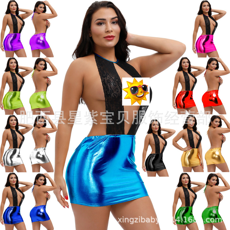 European and American Style Sexy Sexy Intimates Hip-Covering Backless Lace Ultra-Short Dress 7007