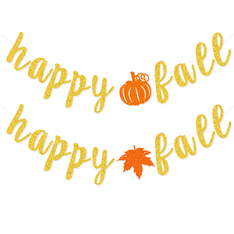Acción de Gracias fiesta decoración Maple Leaf suministro directo de fábrica calabaza feliz otoño brillo Garland bandera transfronteriza