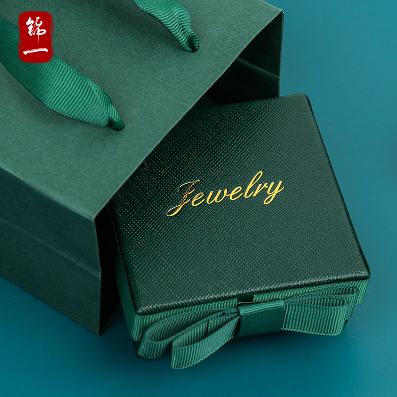 En stock al por mayor de la vendimia caja de la joyería verde oscuro arco de joyería caja de embalaje collar pendientes caja del anillo