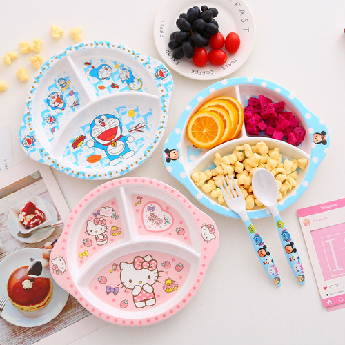 Melamine dinner plate divided children's tableware set cute cartoon breakfast plate divided creative western dinner plate steak plate