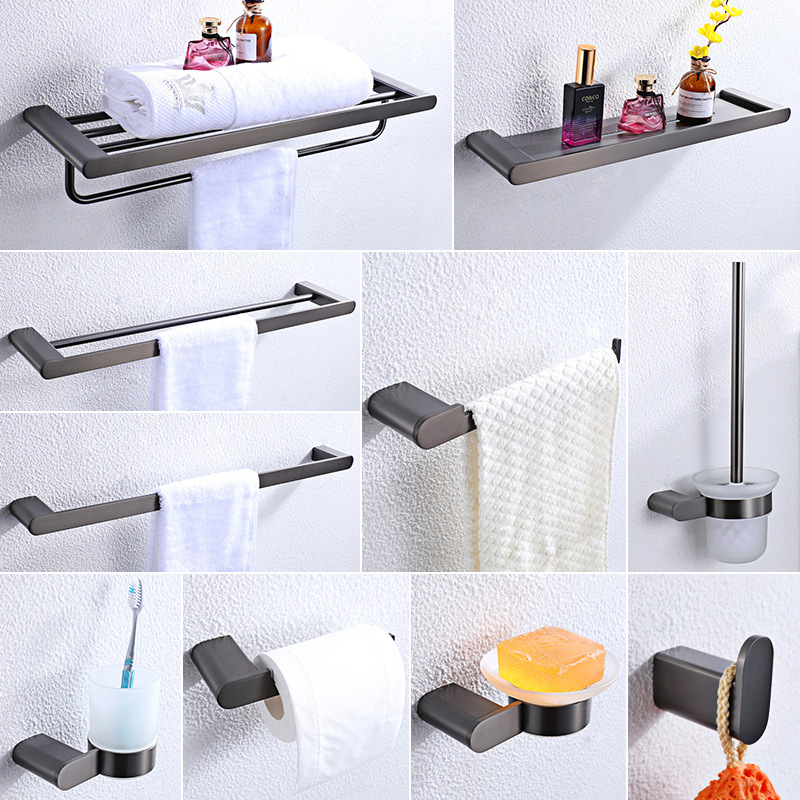 Bathroom Towel Rack Nordic Bathroom Rack Gun Grey Bathroom Wall Hanging Bath Towel Pendant Set GJH2001