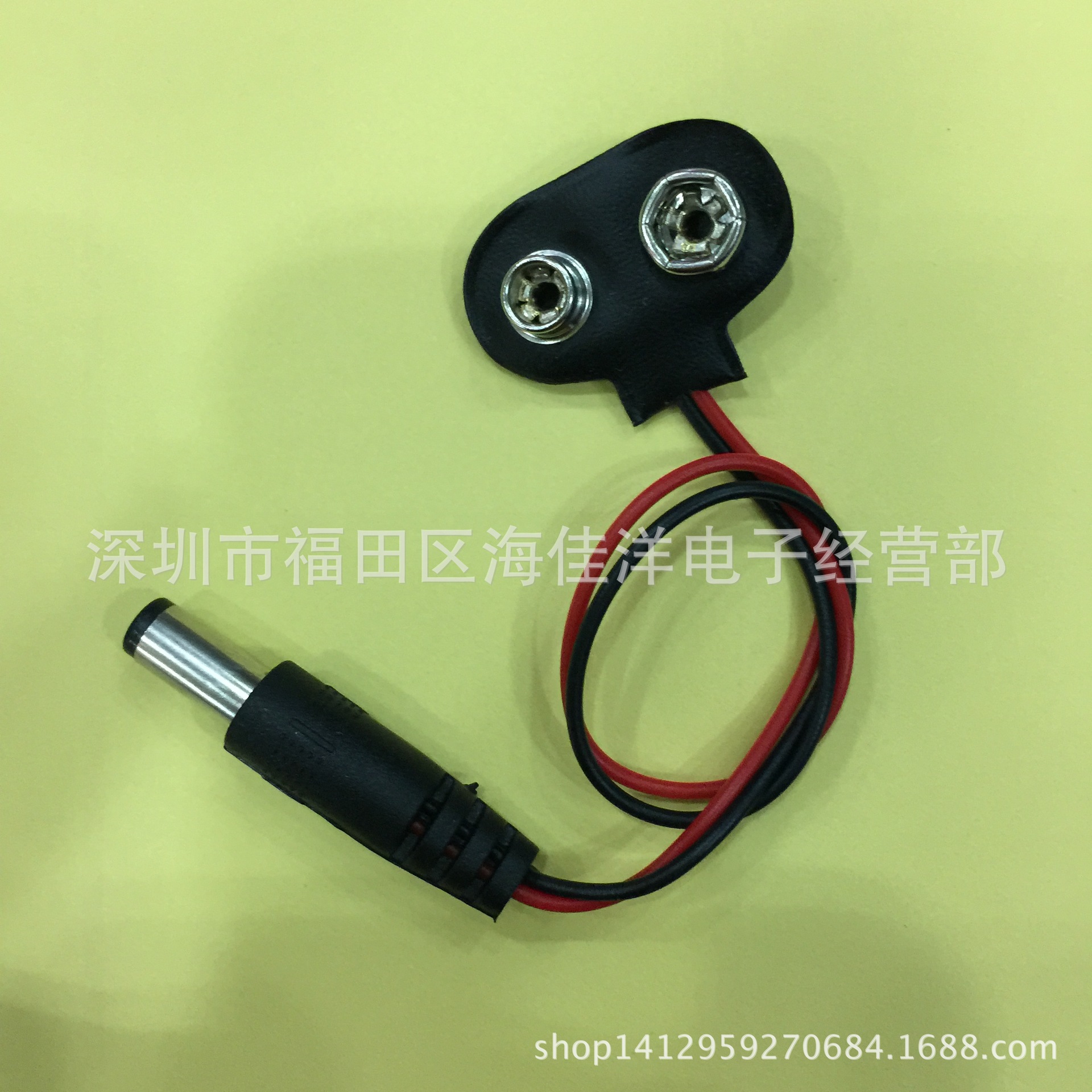 现货供应 9v电池扣带dc注塑头2.1*5.5 T型皮电池扣带dc头 铜环保