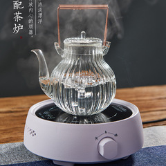 菊瓣紋高硼硅玻璃茶壺家用泡茶煮茶器銅把提梁壺玻璃菊瓣壺